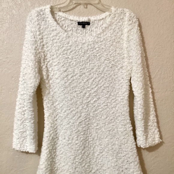 Chaudry Tunic Top Plush White Boucle Knotted Fringe Hem 3/4 Sleeve Size Small - Picture 4 of 16